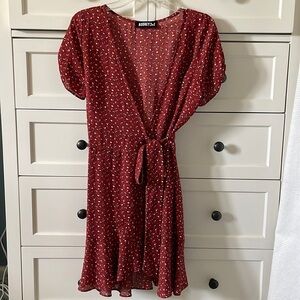 Audrey 3+1 Women’s Burnt Orange Short Sleeved Patterned Wrap Dress - Size Large